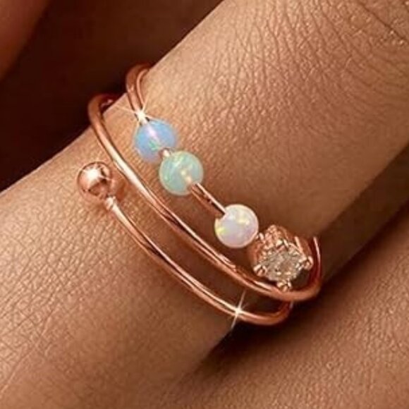 14K Gold Plated Fidget Rings With Opal - Rose Gold